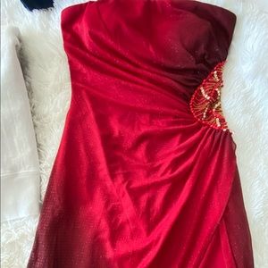 Teezeme red short slit dress